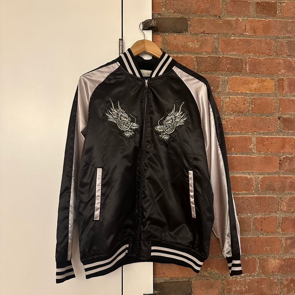 Black and Silver Dragon Embroidered Men's Jacket